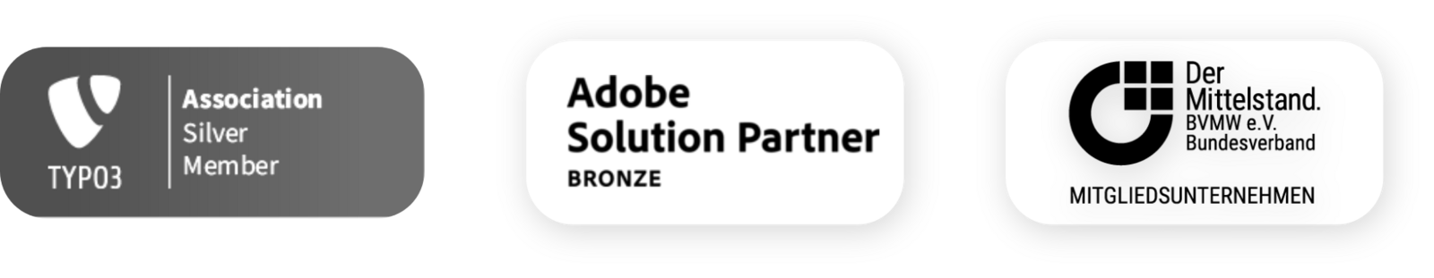 TYPO3 Silver Member, Adobe Solutions Partner, BVMW Mitgliedsunternehmen
